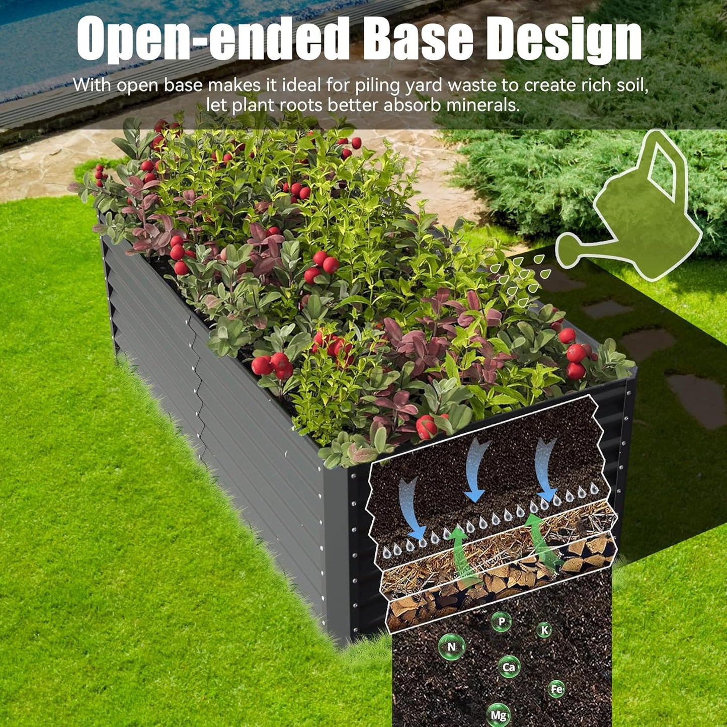 Domi Galvanized Raised Garden Bed, Outdoor Planter Garden Boxes Large Metal Planter Box for Gardening Vegetables Fruits Flowers, Dark Grey (6x3x2ft)