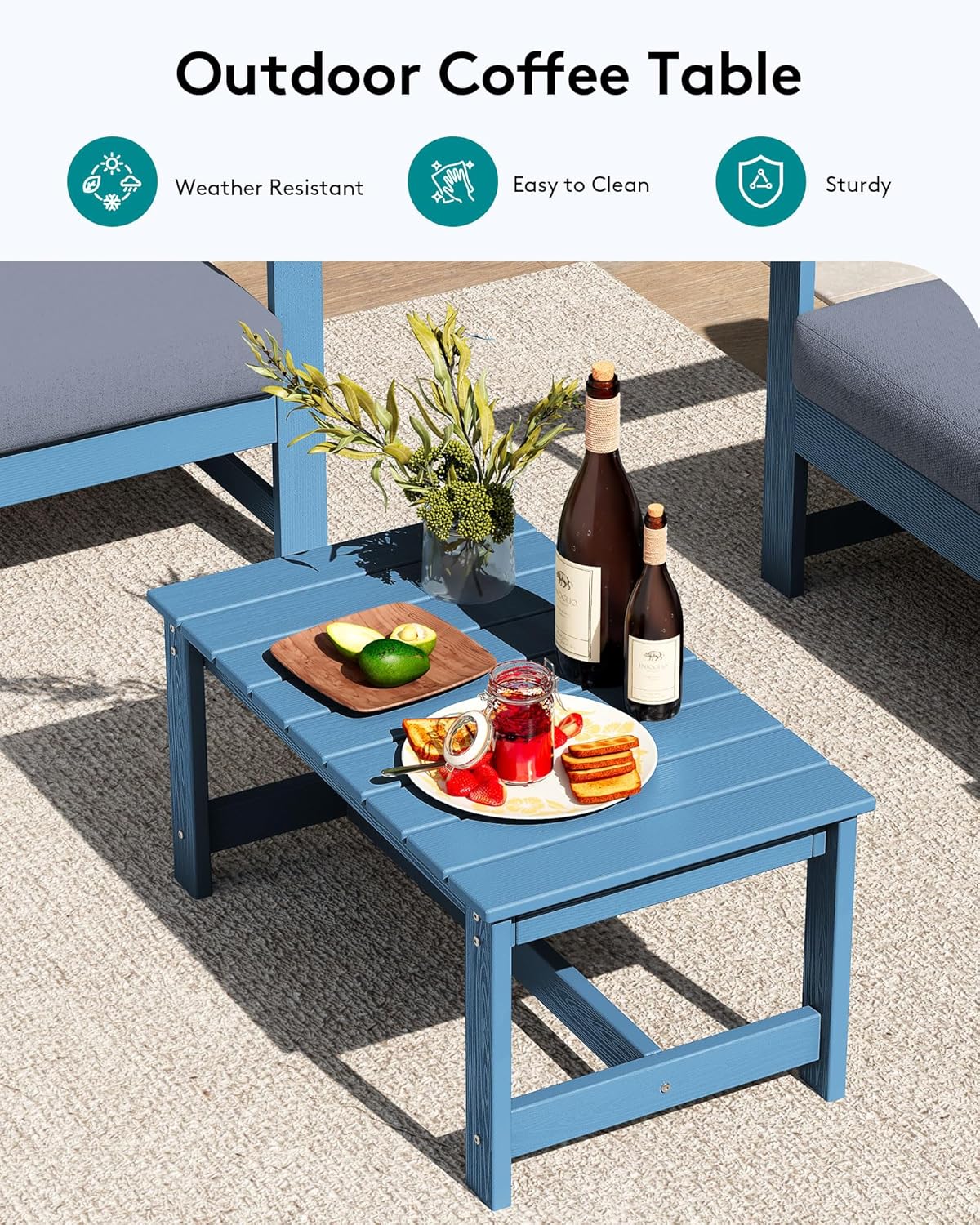 SERWALL 8 Pieces HDPE Outdoor Conversation Sofa Set with Cushion, All Weather Couch Loveseat Furniture Set with Pads, Outdoor Social Sofa Coffee Table Set, Blue Frame with Grey Cushions
