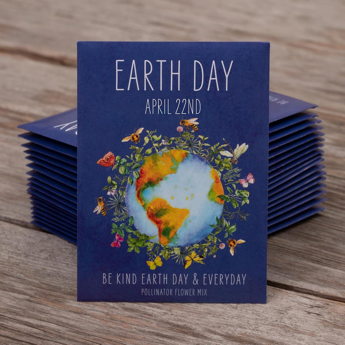 Bentley Seed Co. | Earth Day Planet Pollinator Flowers | Illustrated Bee Butterfly Flower Seed Packets | Environmental Favors for Events | Wildflower Mix Seed | Eco-Friendly Hand Out Gift | 25 Pack