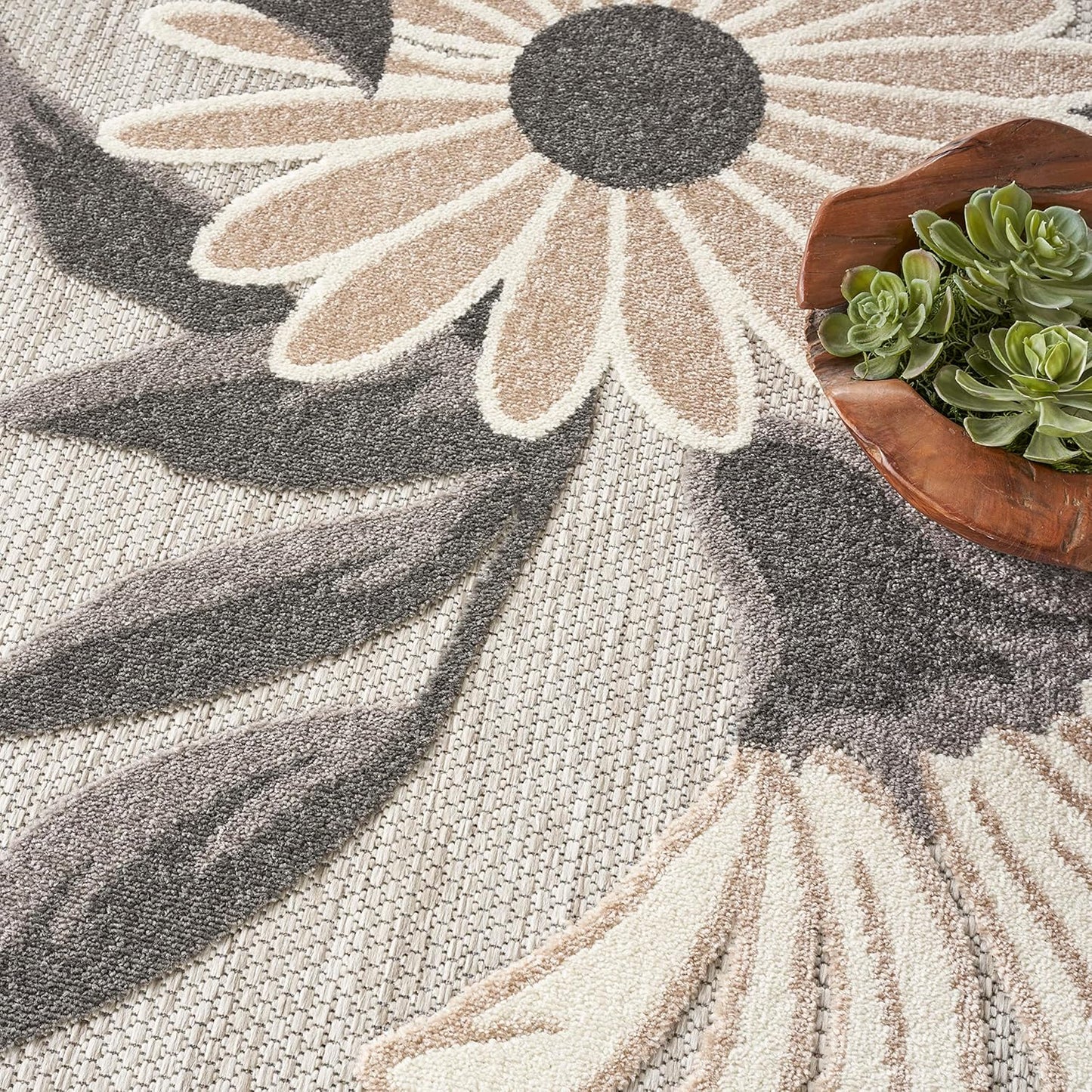 Nourison Home Aloha Indoor/Outdoor Beige 7’10” x Round Area Rug, Easy Cleaning, Non Shedding, Bed Room, Living Room, Dining Room, Backyard, Deck, Patio (8 Round)