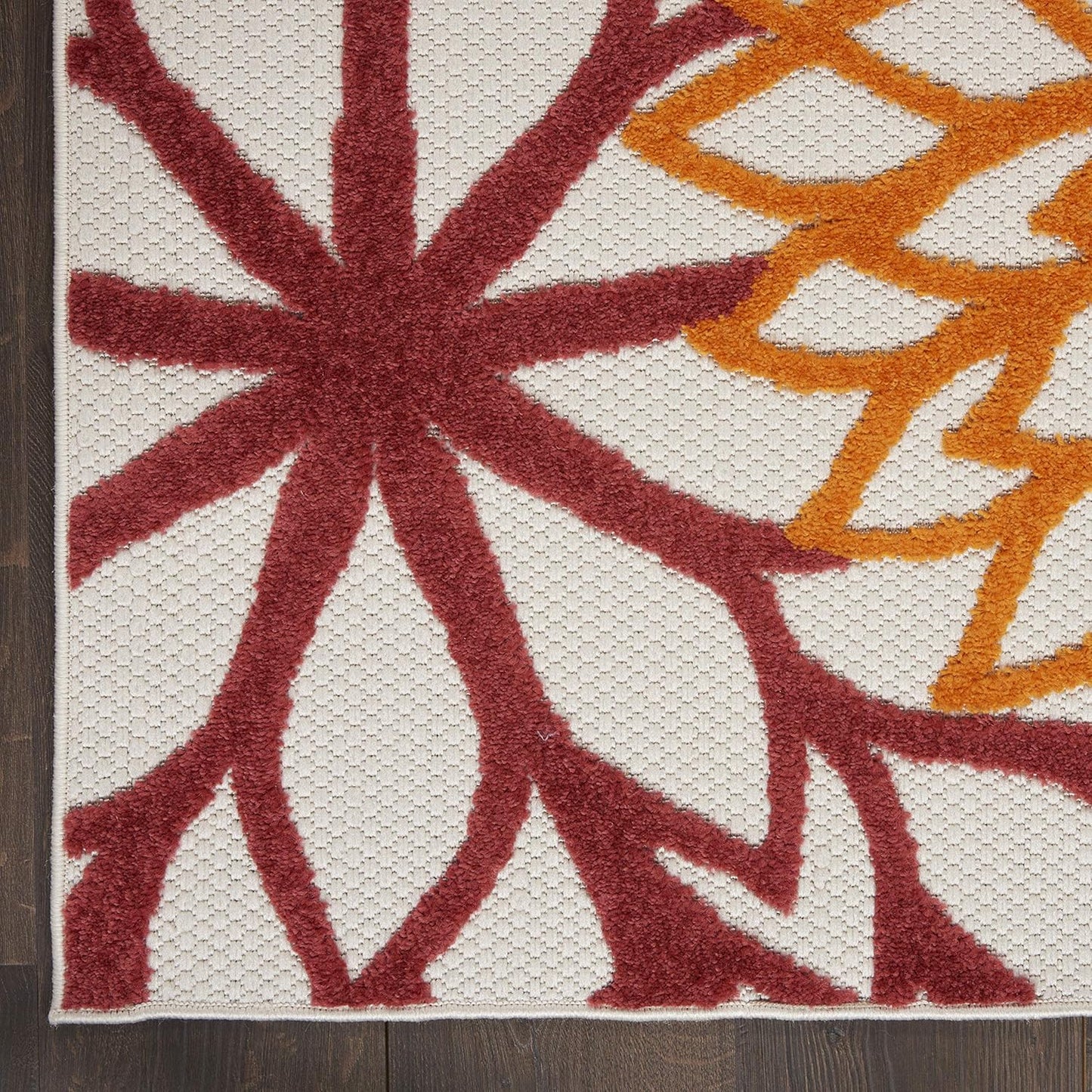 Nourison Aloha Indoor/Outdoor Red Multi Colored 5'3" x 7'5" Area Rug, Tropical, Botanical, Easy Cleaning, Non Shedding, Bed Room, Living Room, Dining Room, Deck, Backyard, Patio (5x7)