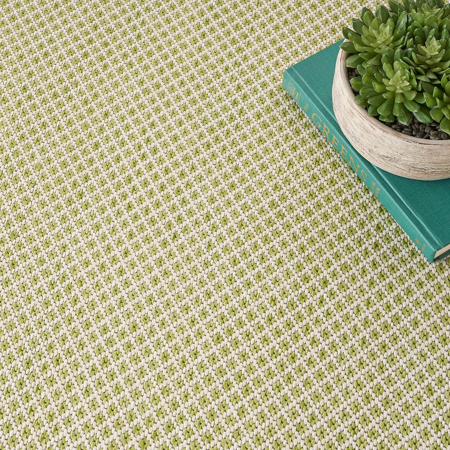 Nourison Home Courtyard Indoor/Outdoor Ivory Green 4' x Round Area Rug, Easy Cleaning, Non Shedding, Bed Room, Living Room, Dining Room, Backyard, Deck, Patio (4 Round)