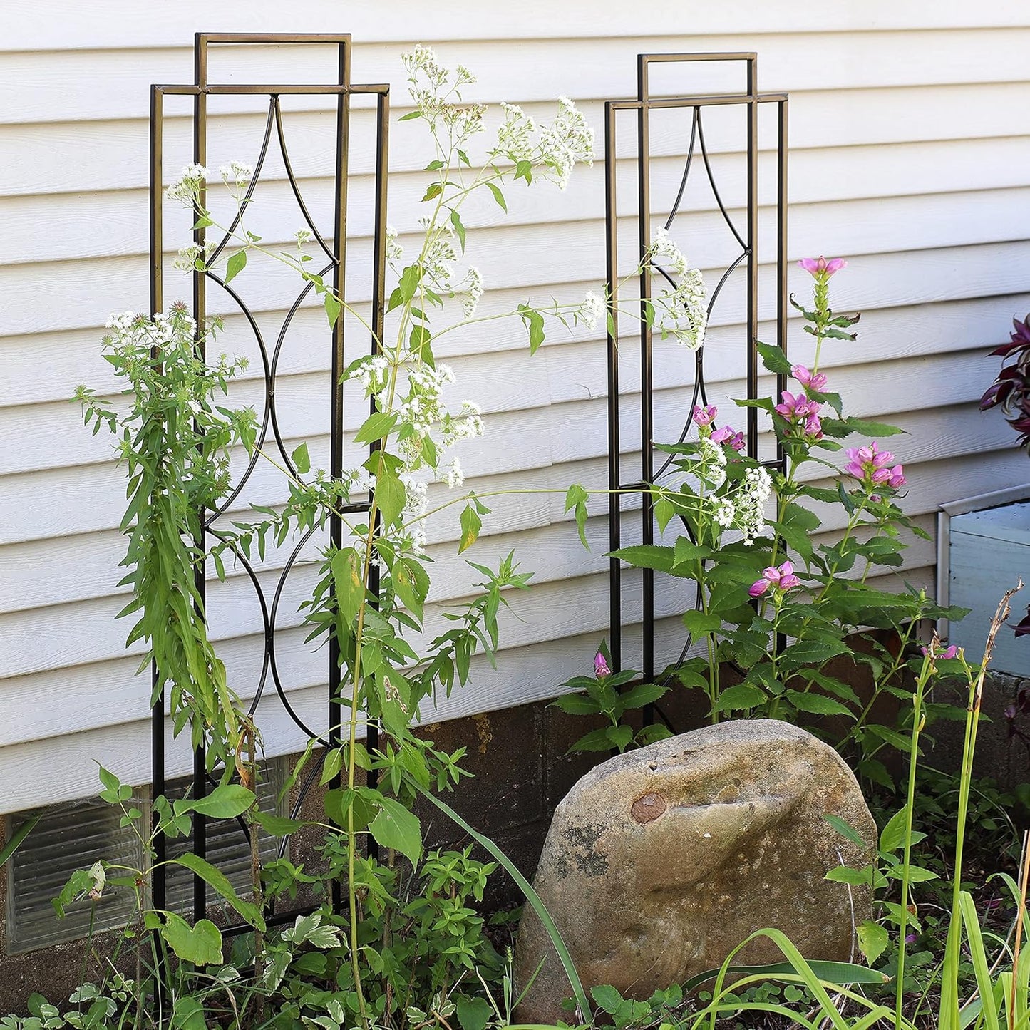 Sunnydaze 2-Piece Chic Diamonds Garden Trellis for Climbing Plants - Outdoor Decorative Metal Flower Trellis - 48-Inch Tall - Black