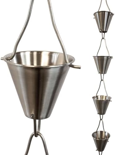 Nutshell Stores Steel Cups Rain Chain - Stainless Steel - 17 Feet