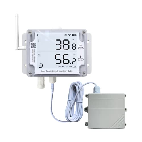 Ubibot Thermometer Hygrometer, Wireless Temperature Data Logger, Remote Humidity Monitor for Refrigerated truck Free App Email Alarm, IFTTT 2.4GHz only (GS1-AETH1RS + CO2 probe)