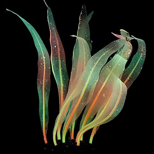 1Pcs Aquarium Decoration Orange Plants Simulation Artificial Water Grass Plastic Fish Tank Decor Plants Silicone Glowing Kelp Ornament Aquarium Accessories,Orange,16.9in