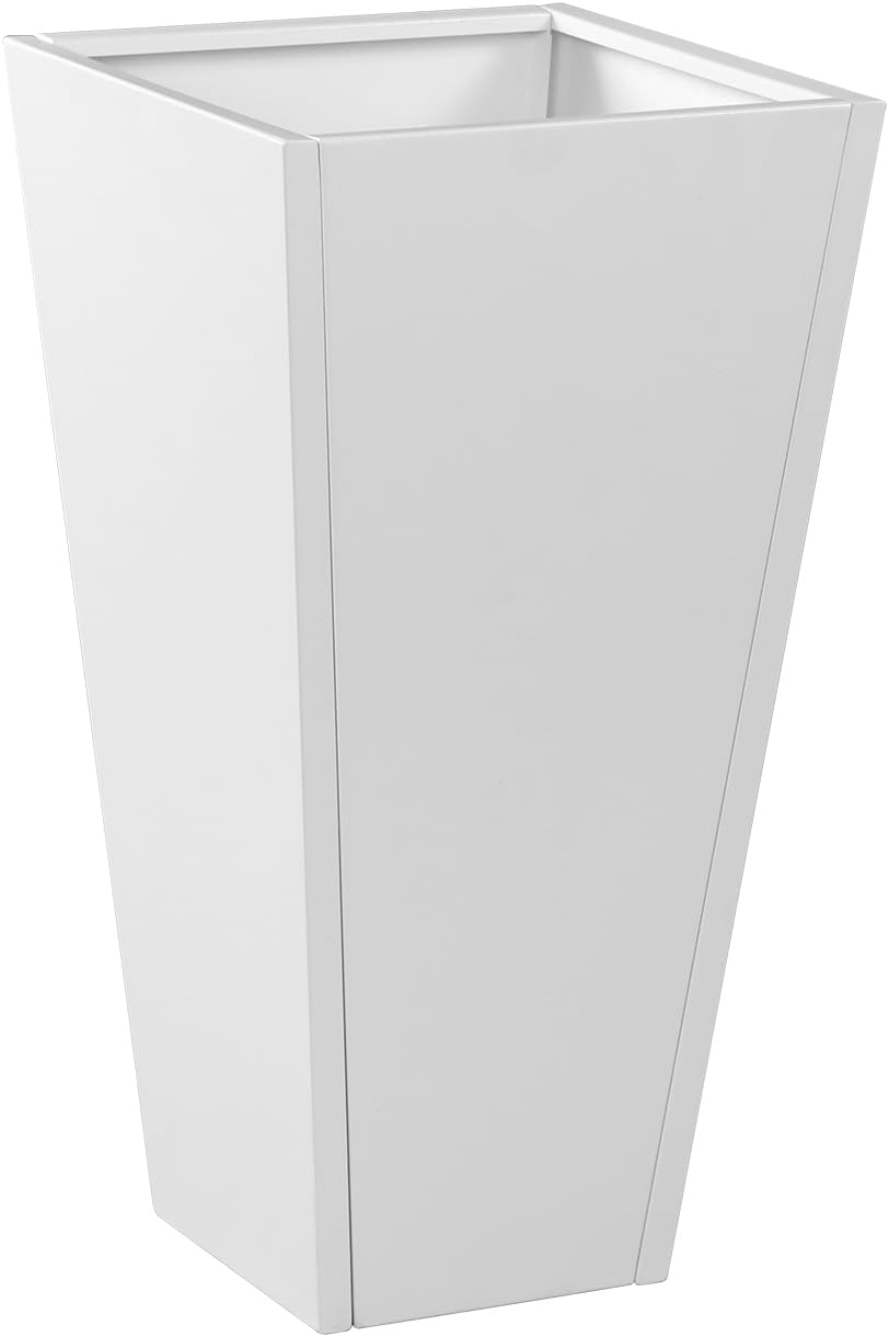 Tall Tapered Planter Front Porch Taper Metal Modern Flower Plant Pot White Square Galvanized Steel Planter 30 in Indoor Outdoor for Garden Patio Grande Plant Tree Commercial Residential Heavy Duty