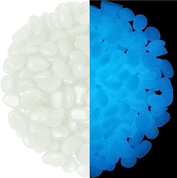 Party Zealot Inc 2lb 400PCS Glow in The Dark Pebbles Stones for Indoor and Outdoor Walkways Garden Driveway Large Bag Powered by Light and Solar (White)