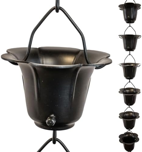 Nutshell Stores Flower Cups Rain Chain - Black - 11 Feet