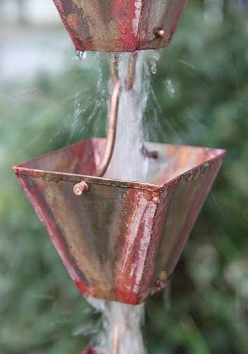 Nutshell Stores Medium Square Cups Rain Chain - Pre-Aged Copper - 9 Feet