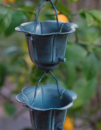 Nutshell Stores Flower Cups Rain Chain - Patina - 13 Feet