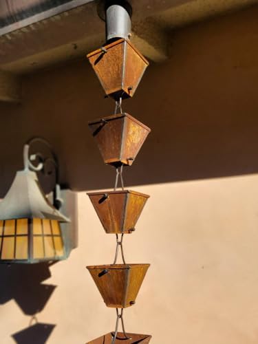 Nutshell Stores Medium Square Cups Rain Chain - Weathered Steel - 14 Feet