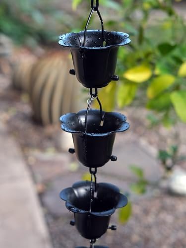 Nutshell Stores Flower Cups Rain Chain - Black - 12 Feet
