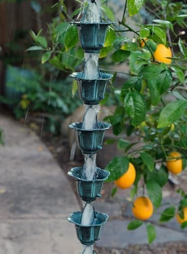 Nutshell Stores Flower Cups Rain Chain - Patina - 17 Feet