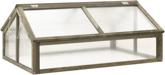 Firwood Garden Portable Wooden Greenhouse - Raised Flower Planter with 2 Roofs, Mini Greenhouse Cabinet for Outdoor Indoor Use, 44.8"x31.4"x19.6"/Gray