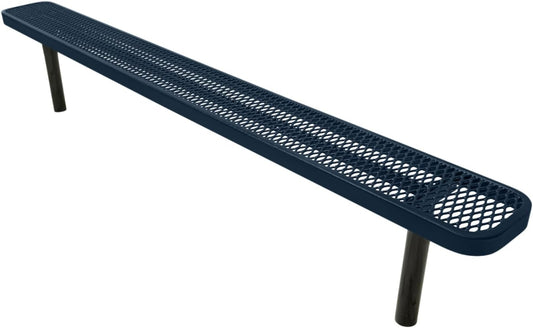 Coated Outdoor Furniture Heavy-Duty Outdoor Bench Thermoplastic Coated, Expanded Metal, Commercial-Grade Seating, Made in America (Inground Without Back, 8 Ft, Dark Blue)