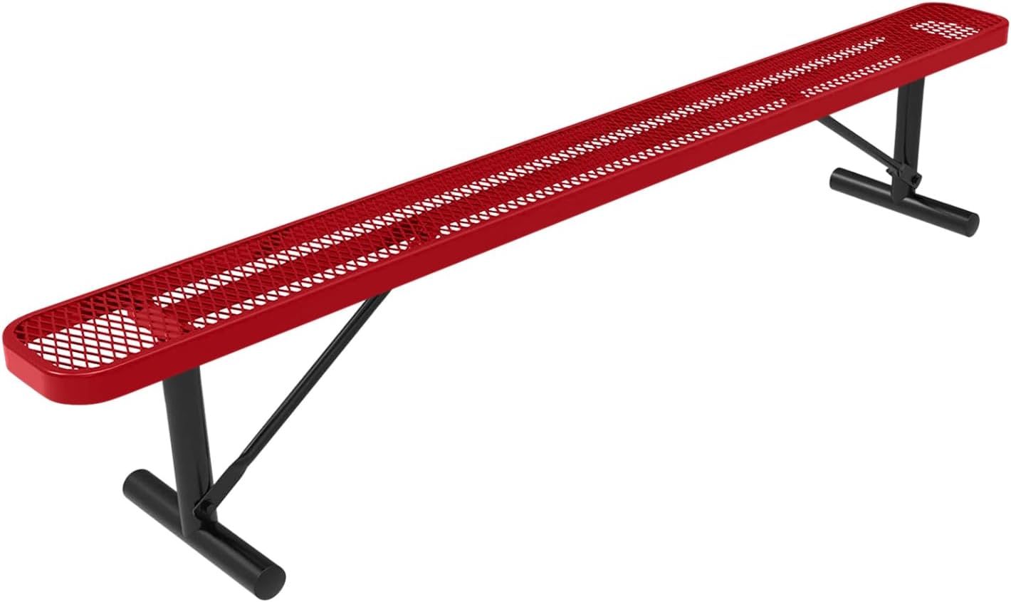 Heavy-Duty Portable Outdoor Bench Thermoplastic Coated, Expanded Metal, Commercial-Grade Seating, Made in America (Portable Without Back, 8 Ft, Textured Red)