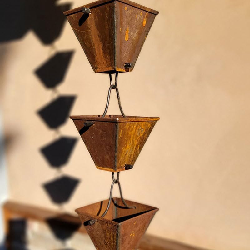 Nutshell Stores Medium Square Cups Rain Chain - Weathered Steel - 20 Feet