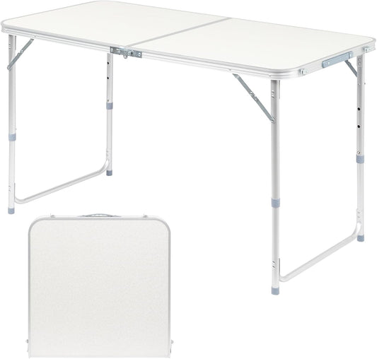 3.0 Ft Folding Portable Camping Table with Adjustable Height Aluminum Legs for Kitchen, BBQ, Dining, Picnic, Cooking, Beach, Garden, Party, Traval, Party, 4-6 People