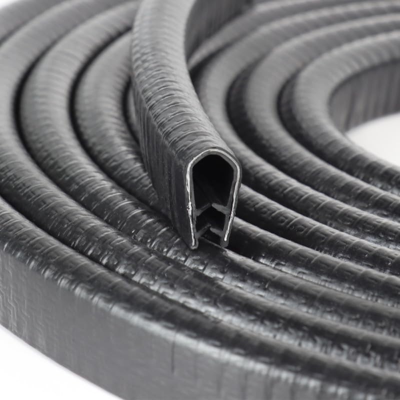 Rubber Edge Trim, U Channel Edge Trim with Metal Clips Edge Guard Protector, PVC Rubber Seal Strip for Sheet Metal, Car Doors, Hatches, Table Corners, Fit 3/64" to 1/4"(1.2mm-6.4mm), 16Ft, Black