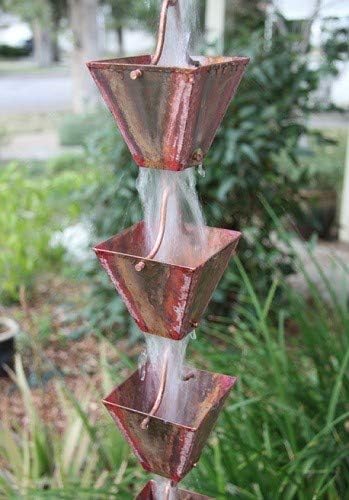 Nutshell Stores Medium Square Cups Rain Chain - Pre-Aged Copper - 17 Feet