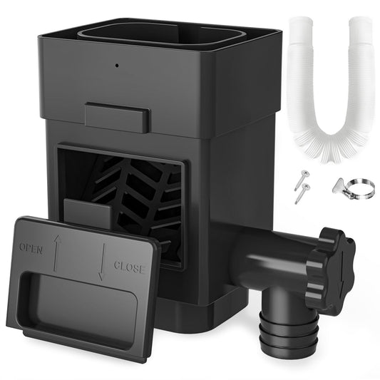 Anivia Rainwater Collection System, Downspout Diverter Fits for 2x3 or 3x4 Inch Standard Downspouts, Rain Barrel Diverter Kit with Adjustable Valve and Filter. 5ft Hose - Black