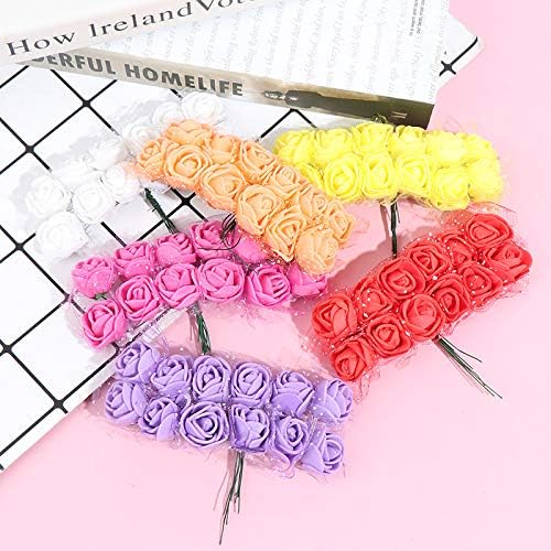 Foam Rose Fake Flowers for Crafts 144 pcs 2 cm Mini Wreaths Artificial Flower Bouquet Multicolor Rose Flower Wedding Scrapbooking Decoration Rose Fake Flower(Red)