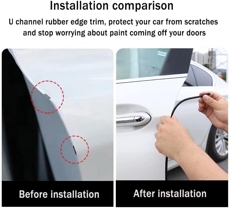 Rubber Edge Guard U Channel Trim Self Adhesive Metal Edge Protection Guard for Car Doors, Hatches, Lockers, Panels (20Ft, Black)