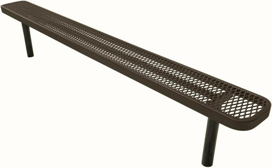Coated Outdoor Furniture Heavy-Duty Outdoor Bench Thermoplastic Coated, Expanded Metal, Commercial-Grade Seating, Made in America (Inground Without Back, 8 Ft, Textured Brown)