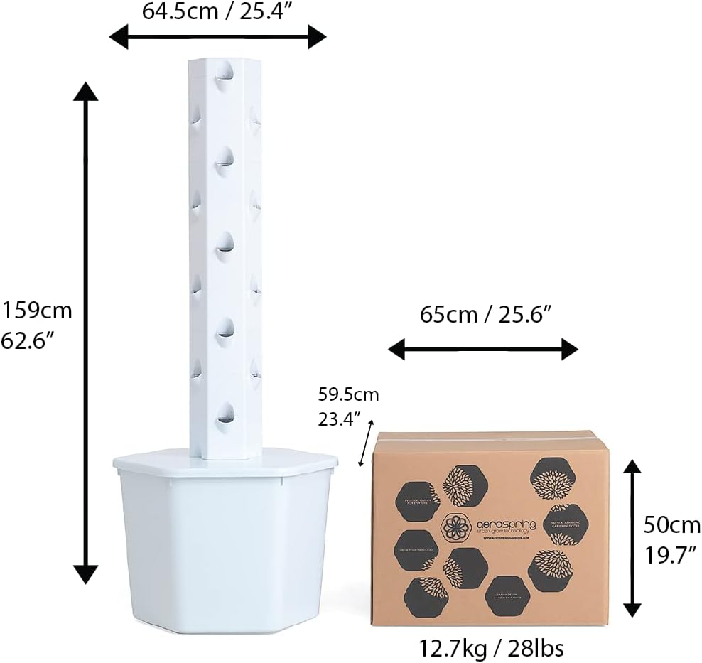 Standard Outdoor Vertical Hydroponic Growing System Kit, Grow 27 Large Lettuce, Vegetables, Herbs, Fruit | 20 Gallon Water Tank, 20' Pump Cable, Smart WiFi Timer | Easy Assembly & Use