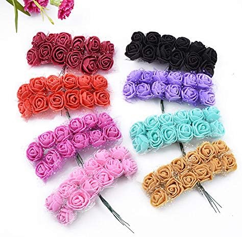 144pcs Mini Fake Rose Flower Heads Mini Artificial Roses DIY Wedding Flowers Accessories Bridal Hair Clips Headbands Dress Valentine's Day Decoration (Red)