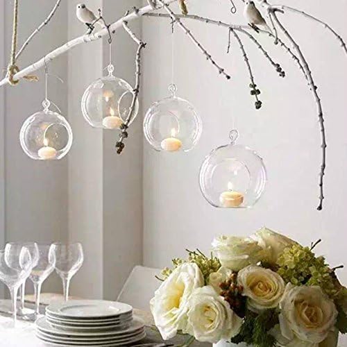 24 Pcs 3.15"/ 8cm Hanging Glass Tealight Holder Globe, Package Improved Plant Terrariums Glass Orbs Air Plants Tea Light Candle Holders, Home Decor Indoor Outdoor Garden (With 2 Holes, 20 Pcs + 4 Pcs)