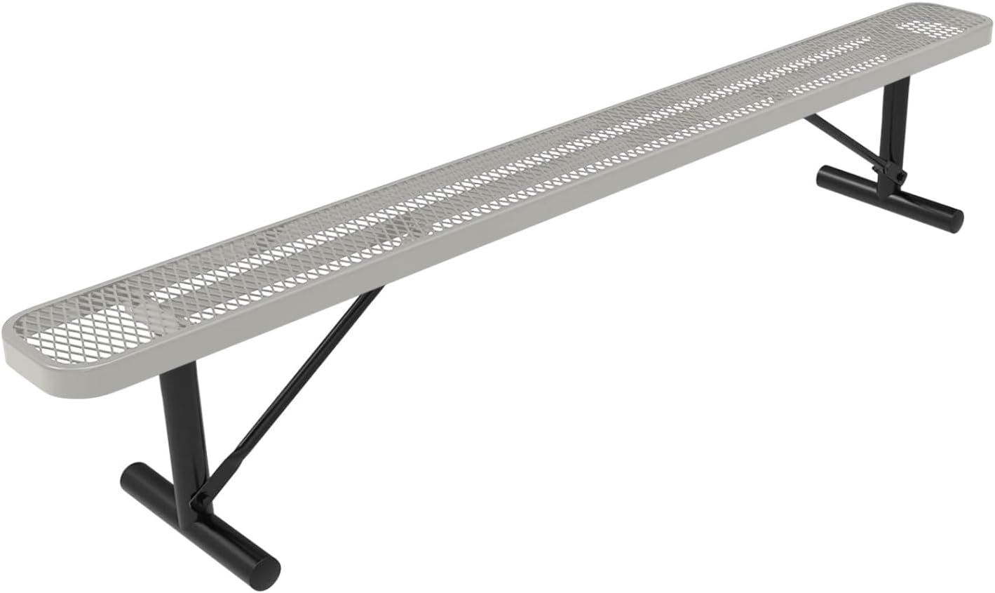 Heavy-Duty Portable Outdoor Bench Thermoplastic Coated, Expanded Metal, Commercial-Grade Seating, Made in America (Portable Without Back, 8 Ft, Textured Grey)