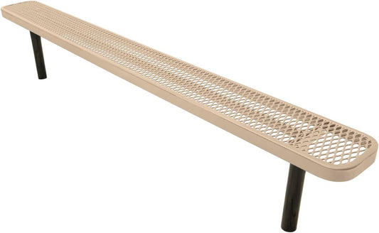 Coated Outdoor Furniture Heavy-Duty Outdoor Bench Thermoplastic Coated, Expanded Metal, Commercial-Grade Seating, Made in America (Inground Without Back, 8 Ft, Tan)