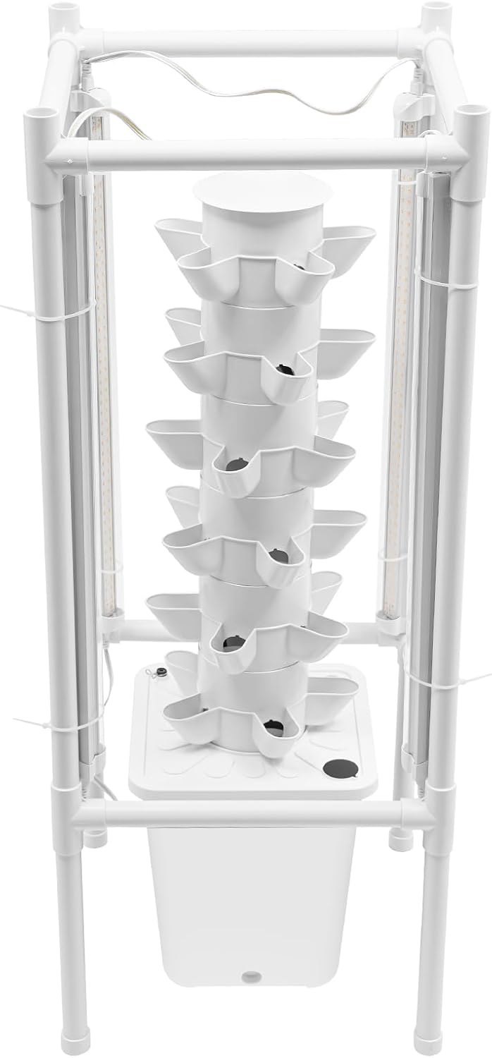Hydroponics Vertical Growing Kit with Grow Lights 30 Plant Garden Hydroponic Growing System Outdoor Outdoor Indoor Vertical Garden Planter Tower with Automatic Watering for Herbs Fruits Vegetables