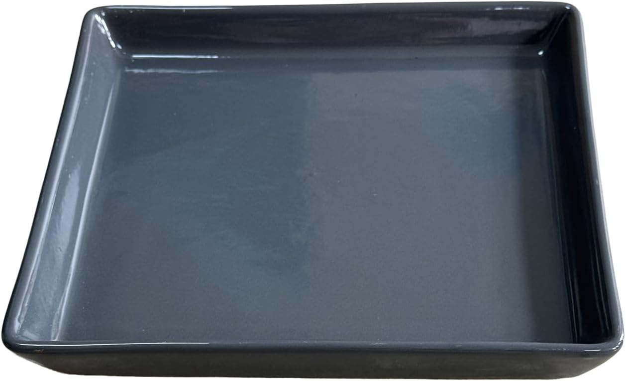 Square Plant Saucer 14 Inch 1 Pack，Plant Trays for Pots, Gray Ceramic Plant Saucers for Indoors Outdoors, Plant Drip Tray 4 6 8 10 12 14 Inch