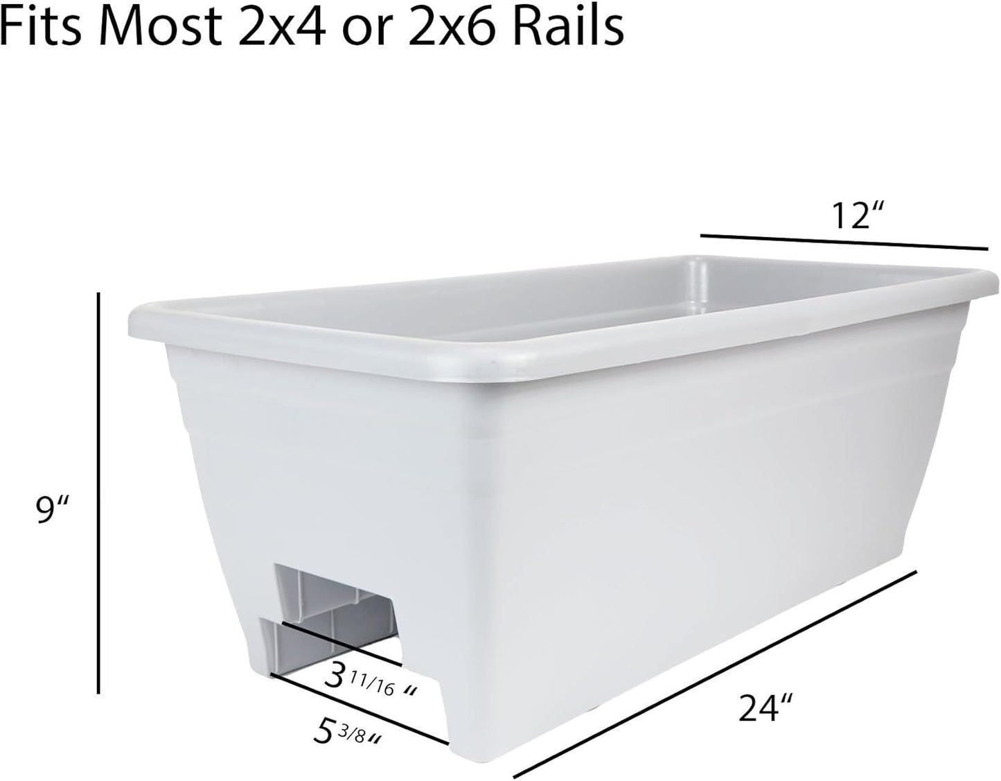 The HC Companies Deck Railing Planter Box w/Removable Drain Plugs - Lightweight & Weatherproof Plastic Flower Box - Balcony Planters for Railing and Fence (24”, Sandstone)