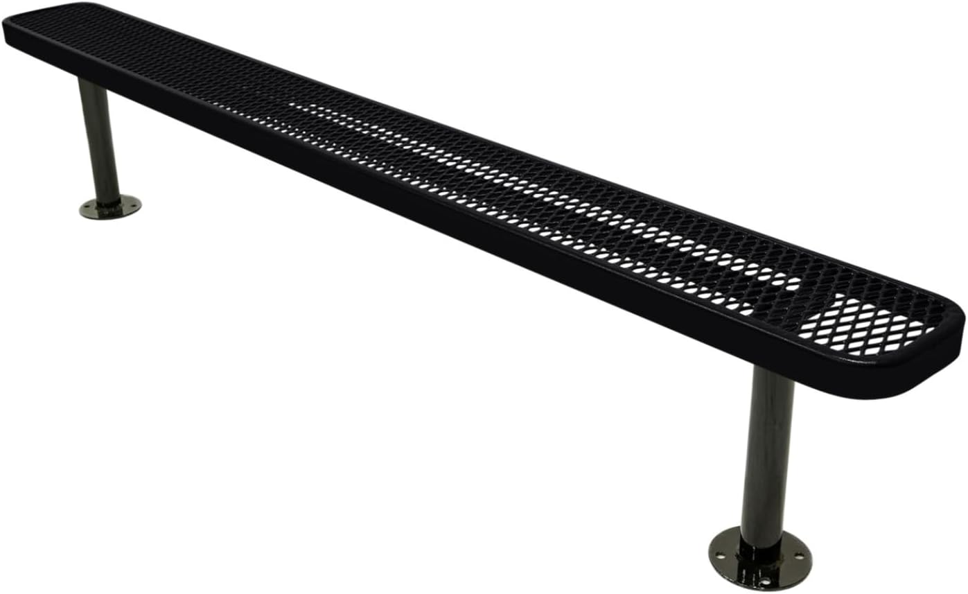 Coated Outdoor Furniture Heavy-Duty Outdoor Bench Thermoplastic Coated, Expanded Metal, Commercial-Grade Seating, Made in America (Surface Without Back, 8 Ft, Black)