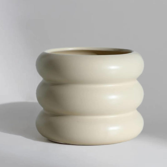 Ceramic Plant Pot Indoor, 4.7 Inch Flower Pot with Drainage Hole, Small Bubble Design Ceramic Planter for Home & Office Decor (Beige)