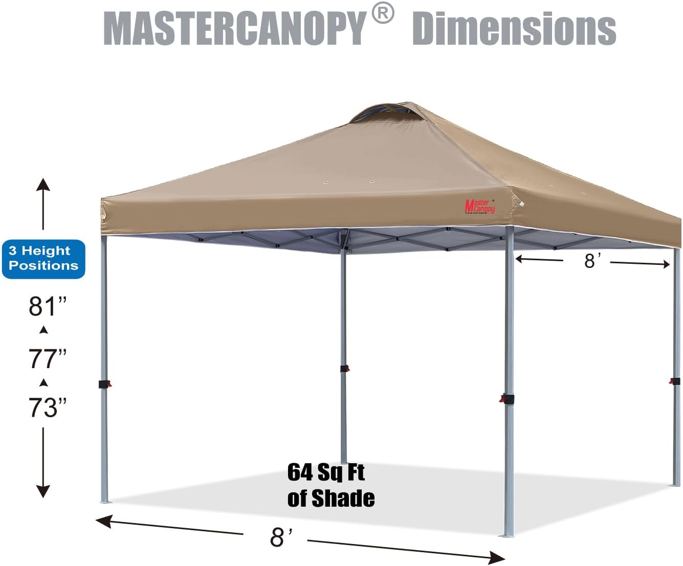 MASTERCANOPY Durable Pop-up Canopy Tent with Roller Bag (8x8, Khaki)