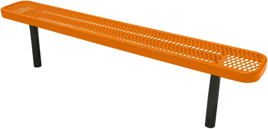 Coated Outdoor Furniture Heavy-Duty Outdoor Bench Thermoplastic Coated, Expanded Metal, Commercial-Grade Seating, Made in America (Inground Without Back, 6 Ft, Orange)
