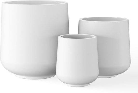 Kante 15.3"+11.6"+8.2" Dia Round Concrete Planter, Large Outdoor Indoor Planter Pots Containers with Drainage Holes and Rubber Plug for Home Garden Patio, Pure White