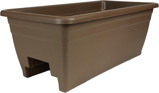 The HC Companies Deck Railing Planter Box w/Removable Drain Plugs - Lightweight & Weatherproof Plastic Flower Box - Balcony Planters for Railing and Fence (24”, Chocolate)