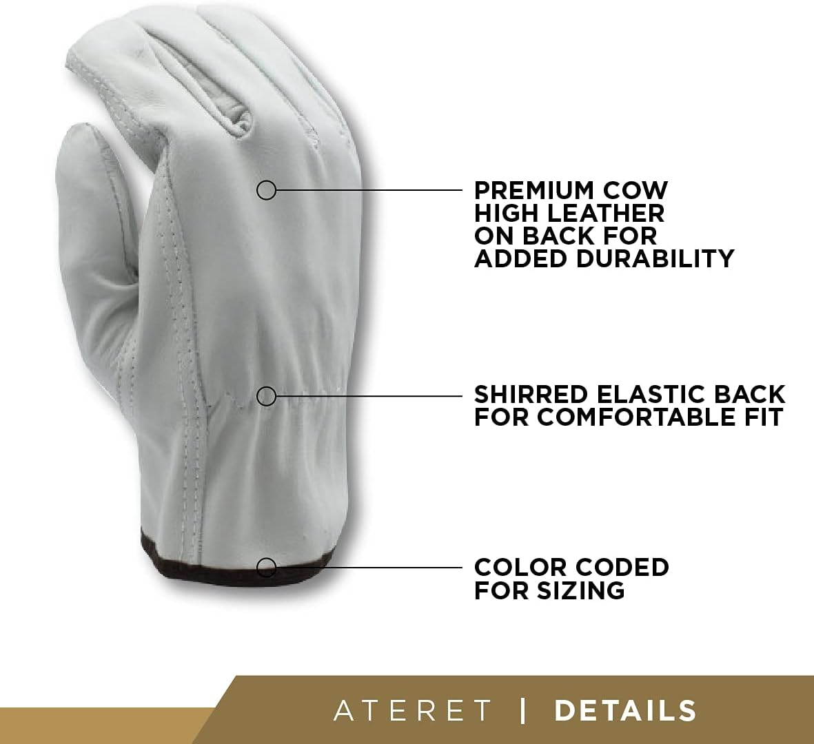 ATERET 36 Pairs Large Heavy Duty Durable Cowhide Leather Work Gloves I Driver Gloves for Truck Driving, Warehouse, Gardening, Farming
