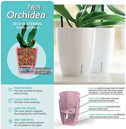 Santino 5.5 Inch ORCHIDEA Self Watering Pots for Orchids in Lilac - Decorative Wicking Planter with w/ Great Aerification, Drainage and Water Level Indicator