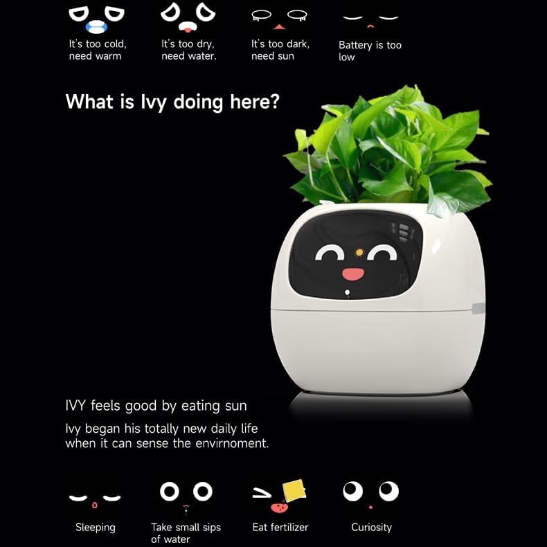 Smart Flowerpots,Smart Pet Planter,Ai Planter,Intelligent Flowerpots,Multiple Expressions,7 Smart Sensors, and Ai Chips Make Raising Plants Easy and Fun for Living Room,Plant-Free(Green)