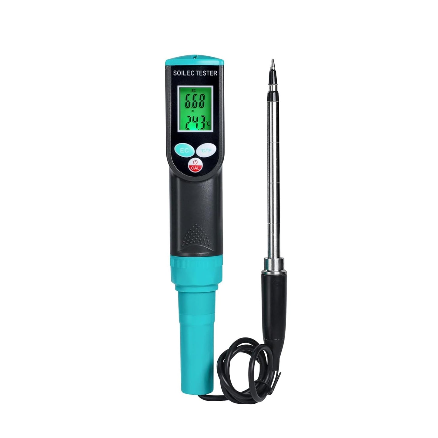 Digital Soil EC Meter, 2-in-1 EC and Temperature Meter with Corded EC Sensor Electrode, Backlight LCD Display, ATC Function 0~50℃, Portable Plant EC Meter for Gardening, Farming and Outdoor Plants