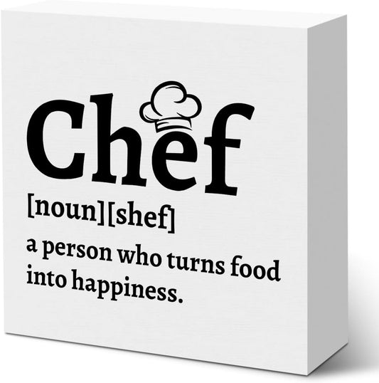 Kitchen Signs Wooden Box Sign, Chef Definition Quotes Wooden Signs, Chef Gift for Men Women, Kitchen Decor for Home Desk Shelf Tabletop 5 X 5 Inches