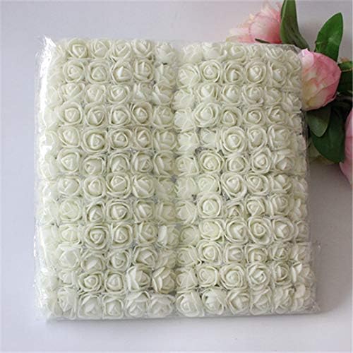 Foam Rose Fake Flowers for Crafts 144 pcs 2 cm Mini Wreaths Artificial Flower Bouquet Multicolor Rose Flower Wedding Scrapbooking Decoration Rose Fake Flower(Ivoy White)