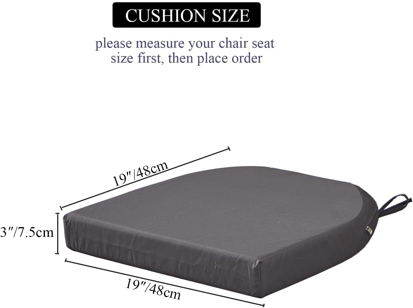 19 x 19 Inch Outdoor Seat Cushions for Patio Furniture with Non Slip and Ties Waterproof & UV Resistant Round Corner Outdoor Chair Cushions Replacement Set of 2, Gray